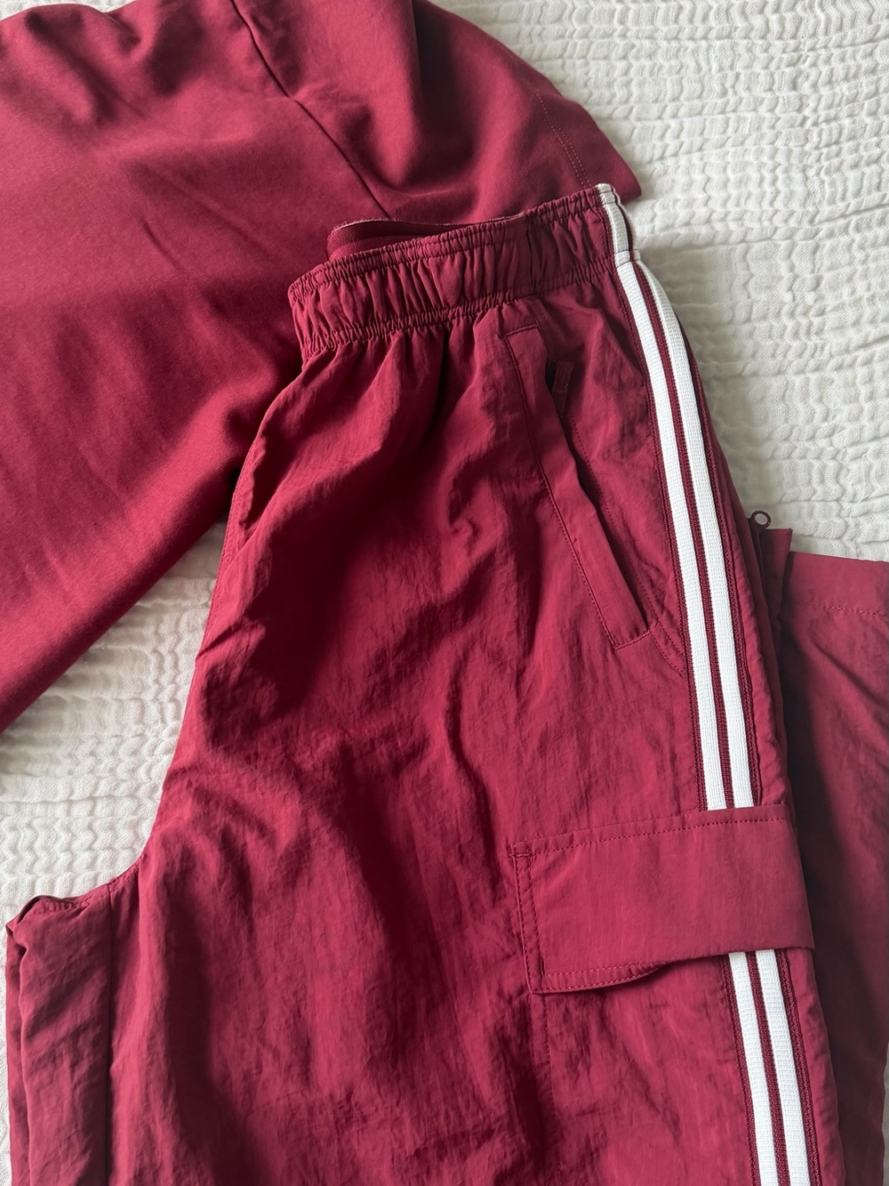 Aritzia Babaton Burgundy Matching Set | Oversized Tee & Side Stripe Track Pants - Picture 2 of 5